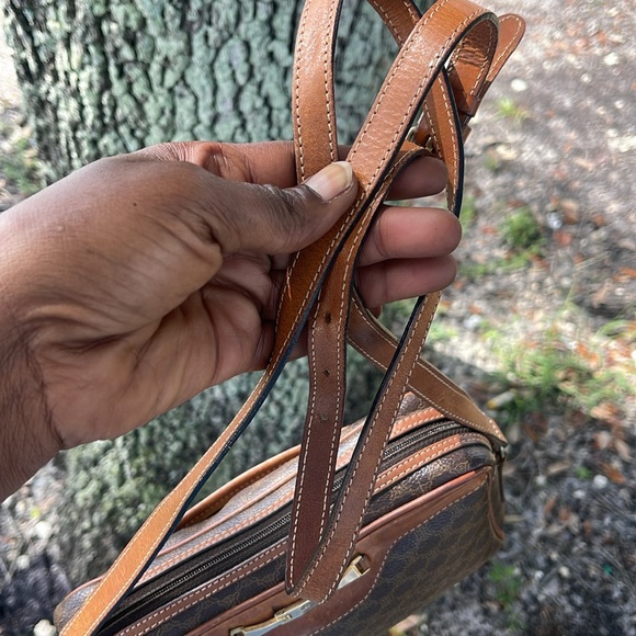 CELINEVintage Triomphe  Shoulder Bag Leather Brown Tan  Pattern Macadam - Picture 7 of 13